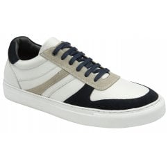 White/Grey/Navy Buck Leather Trainer | Frank Wright